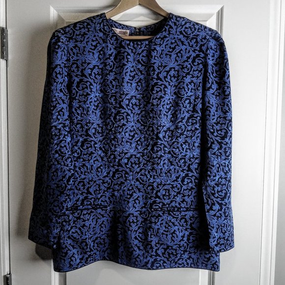 Maggy London Tops - Vintage Maggy London by Jeannene Booher Blue & Navy Print Silk LS Top